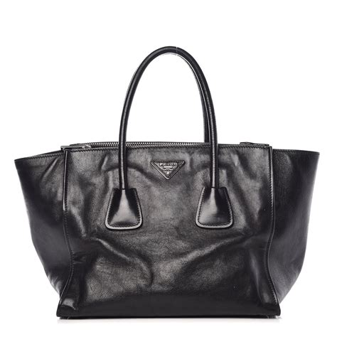 prada glazed calfskin tote|PRADA Glace Calf Twin Pocket Tote Black .